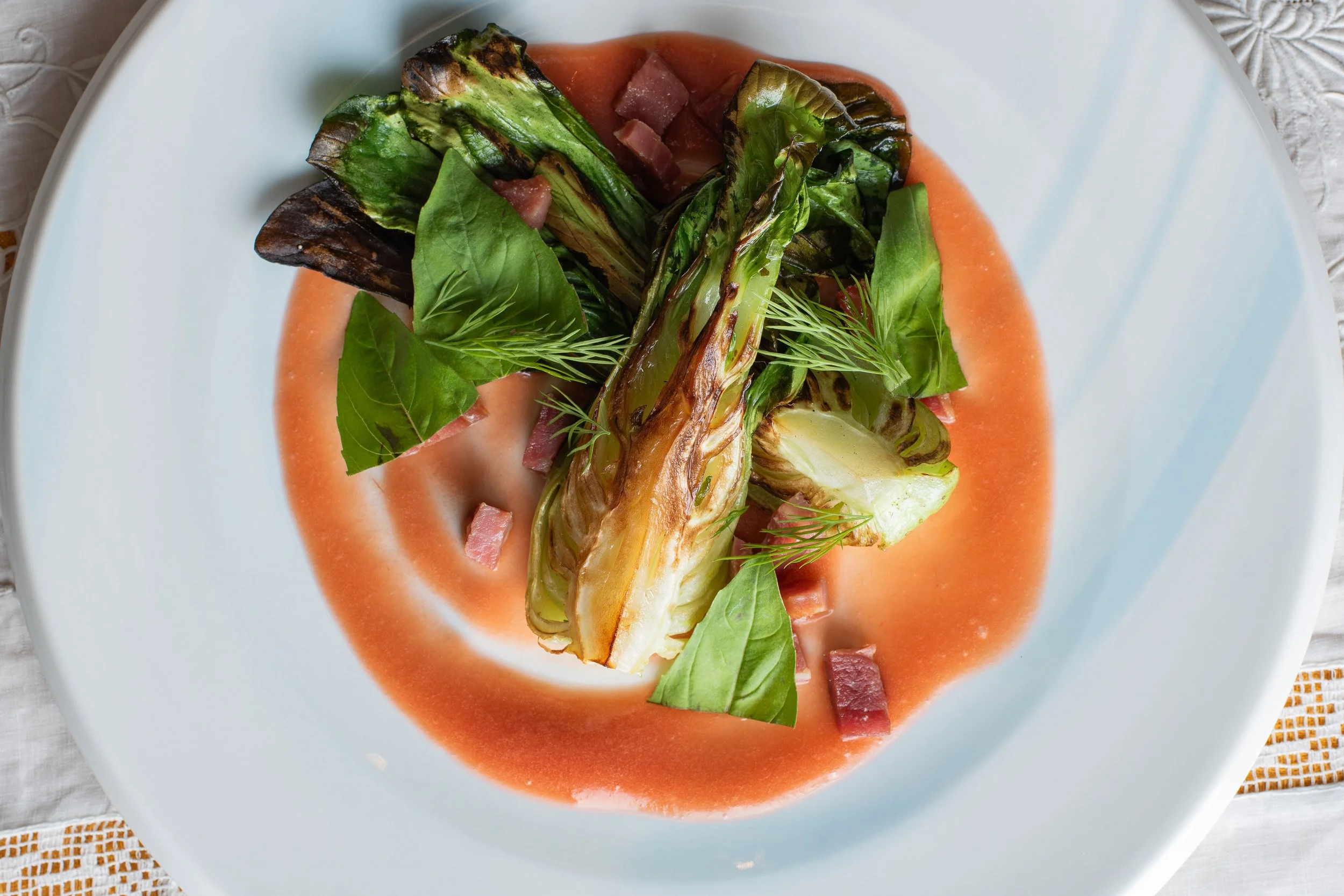 Seared Bok Choy, caramelized rhubarb puree, herbs country ham-3.jpg