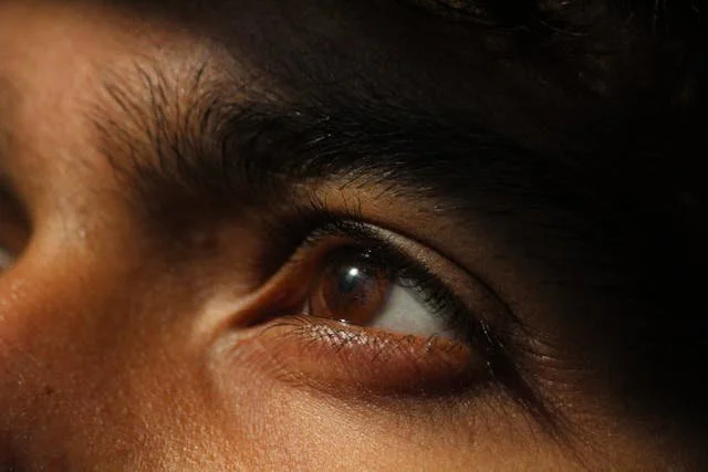 a close up of a person's eye