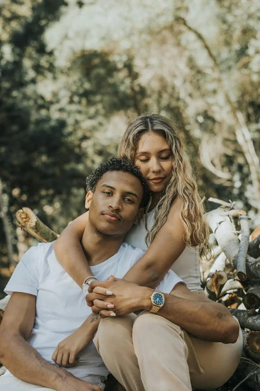 A happy couple outside