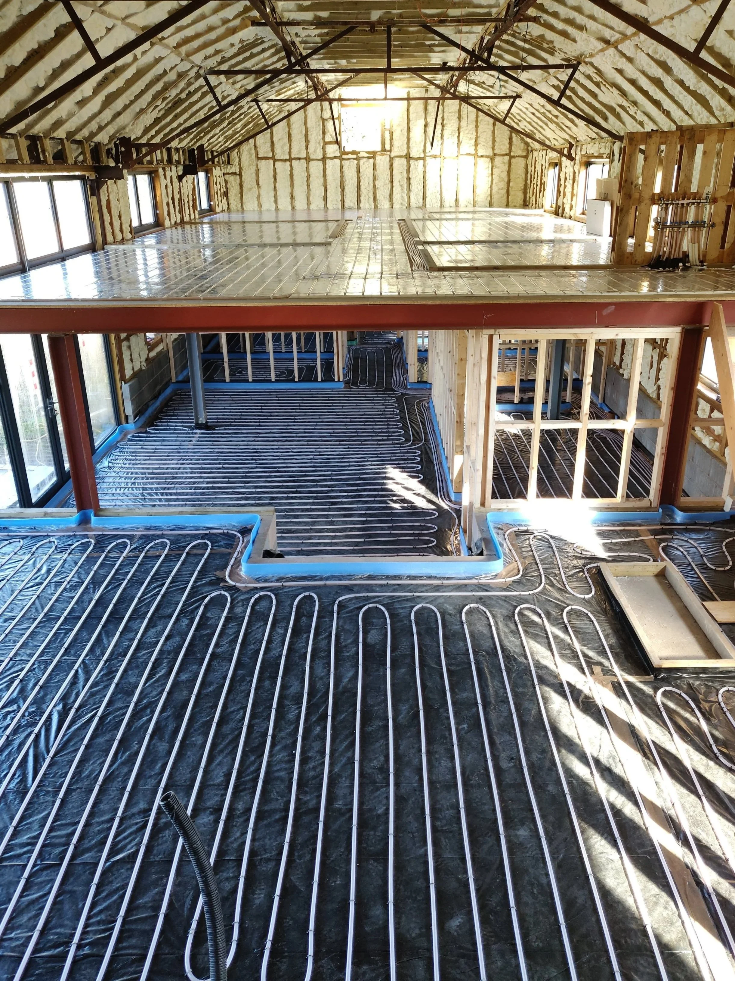 Under Construction: Installing a traditional and low profile underfloor heating systems on a ground floor and first (1st) floor in Herefordshire.