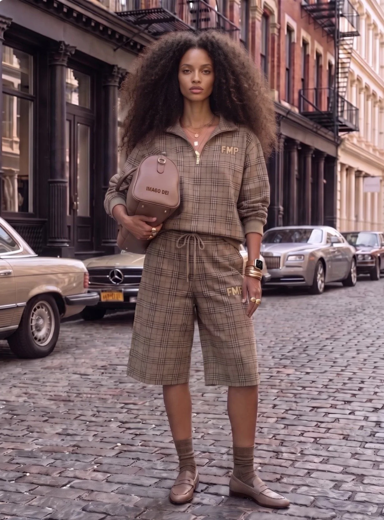 FMP Unisex Plaid Track Jacket and Unisex Plaid Drawstring Shorts