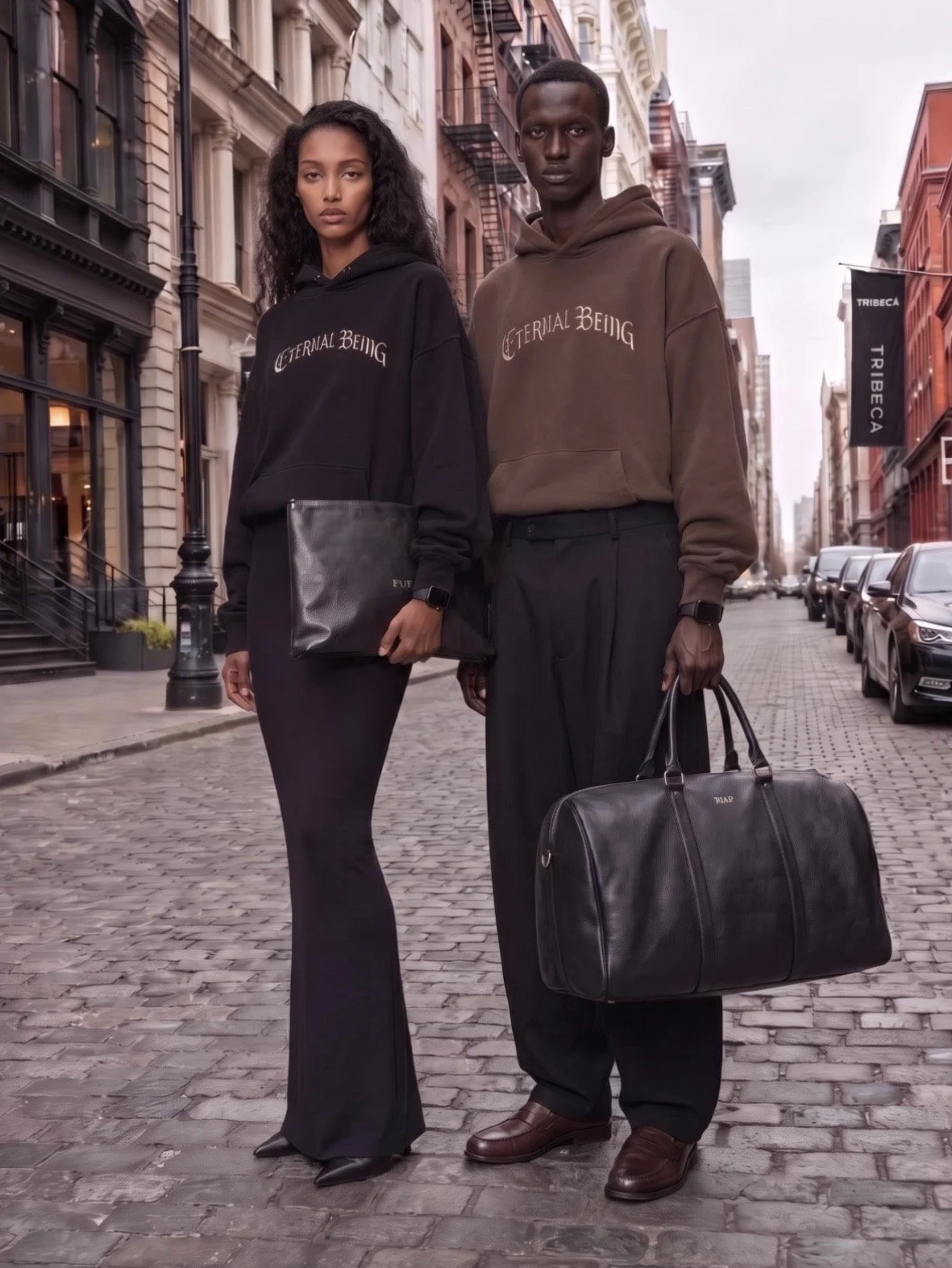 Essential Heavyweight Hoodie and Fitted Long Knit Skirt and Essential Heavyweight Hoodie and Men’s Barrel Leg Pants
