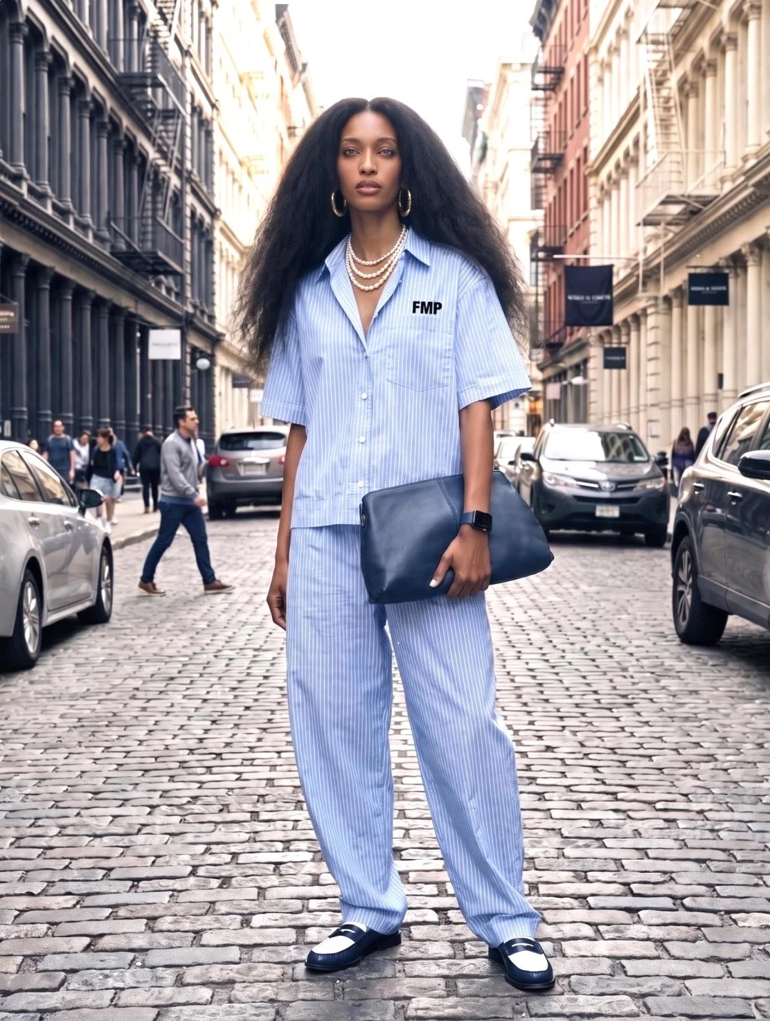 FMP Unisex Boxy Striped Shirt and Vertical Striped Drawstring Barrel Pants
