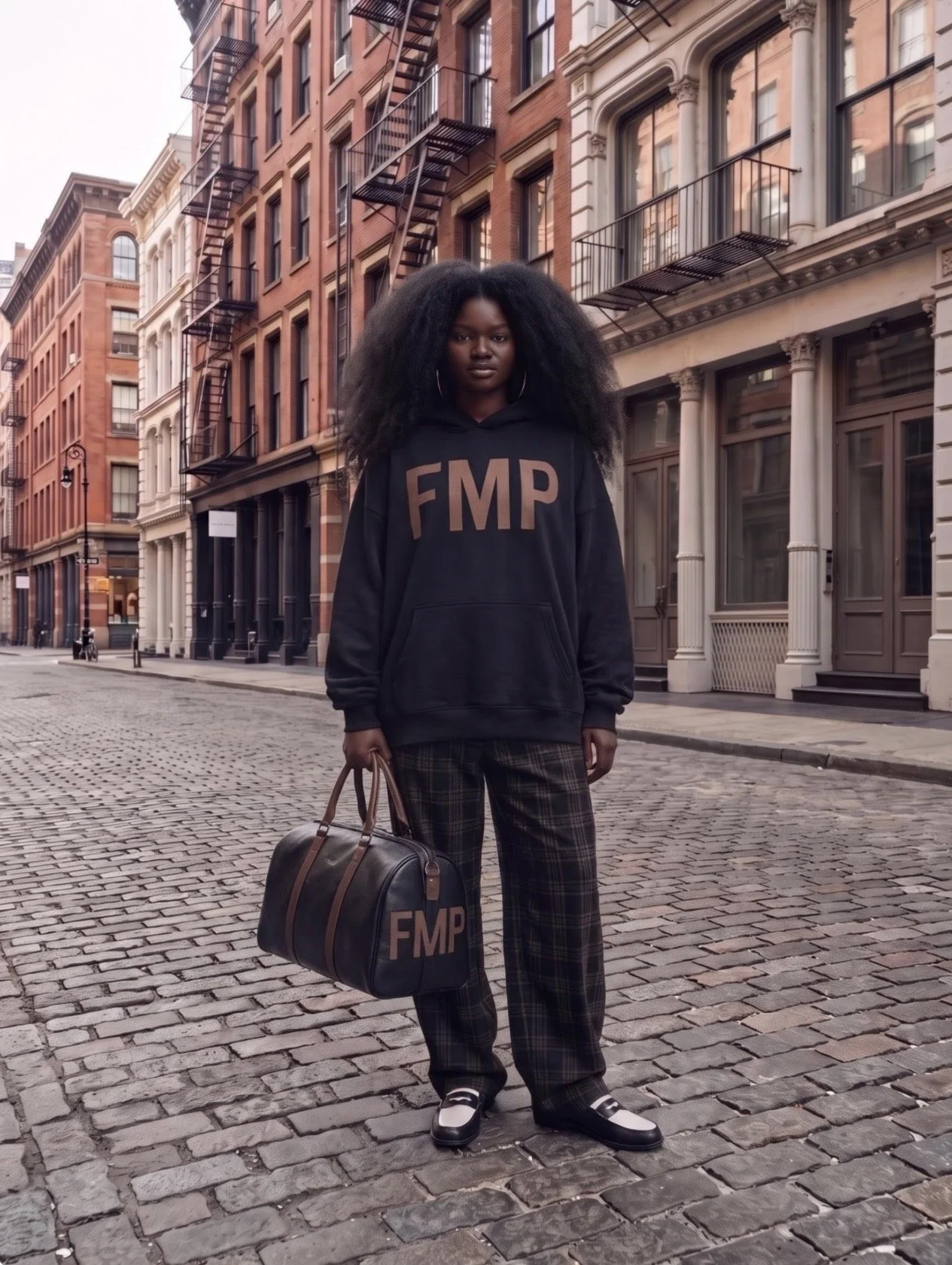 FMP Cotton Heavyweight Crewneck Sweatshirt and Oversized Plaid Pants