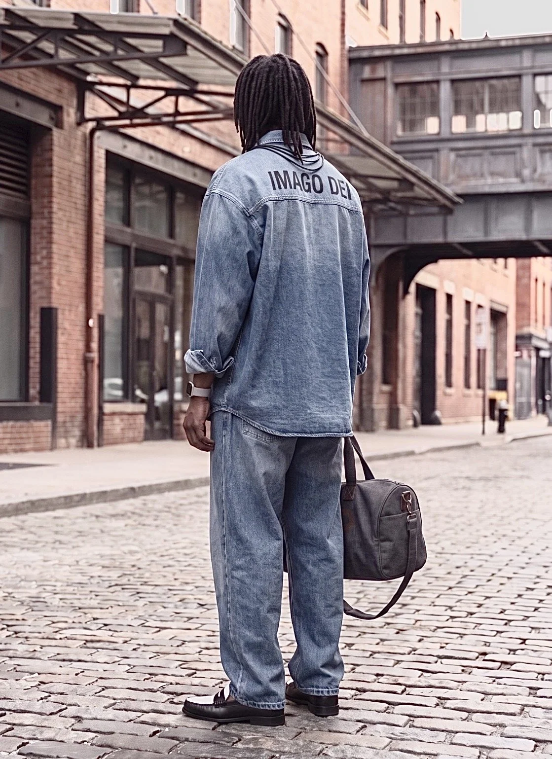Oversized Medium Wash Denim Button Down Shirt and Oversized Medium Wash Jeans
