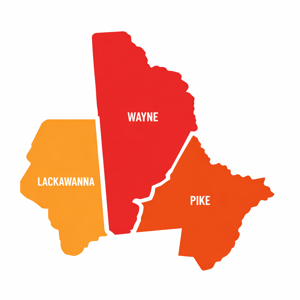 Map showing NEPA electrical service areas including Lackawanna County, Pike County, and Wayne County.