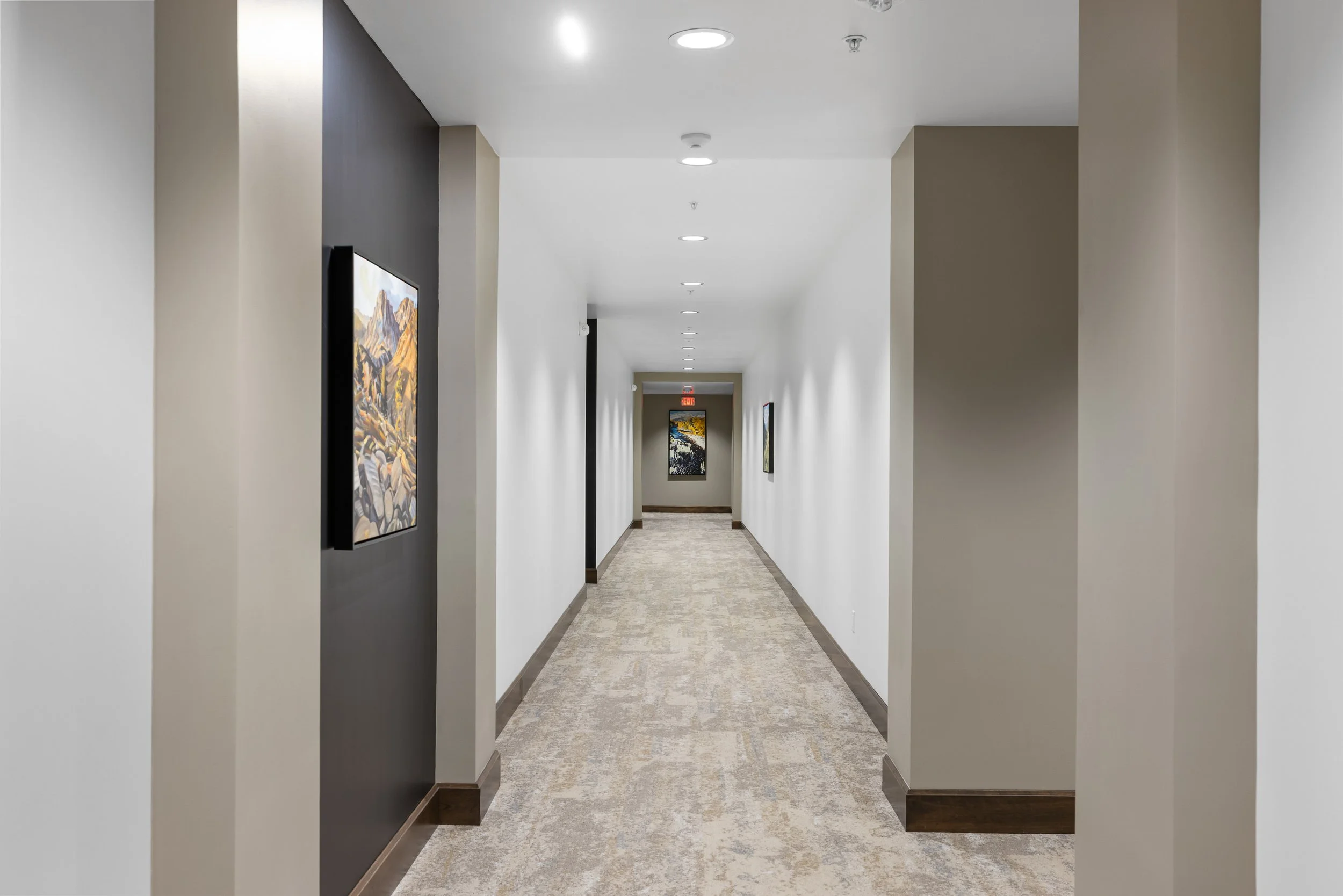 Residential hallway at The Hemingway condominium building in Downtown Eagle, Idaho.