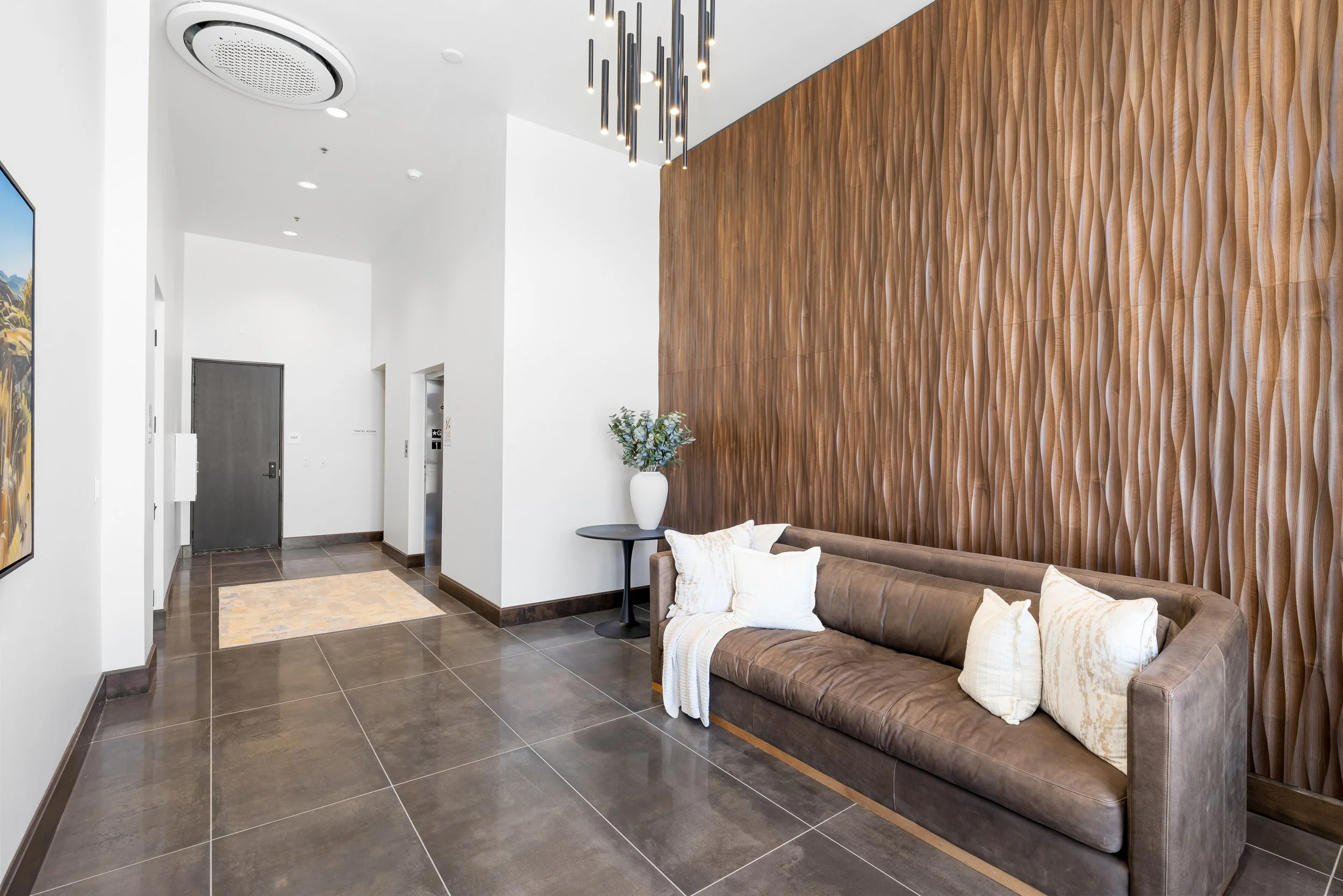 Residential lobby at The Hemingway condominium building in Downtown Eagle, Idaho.