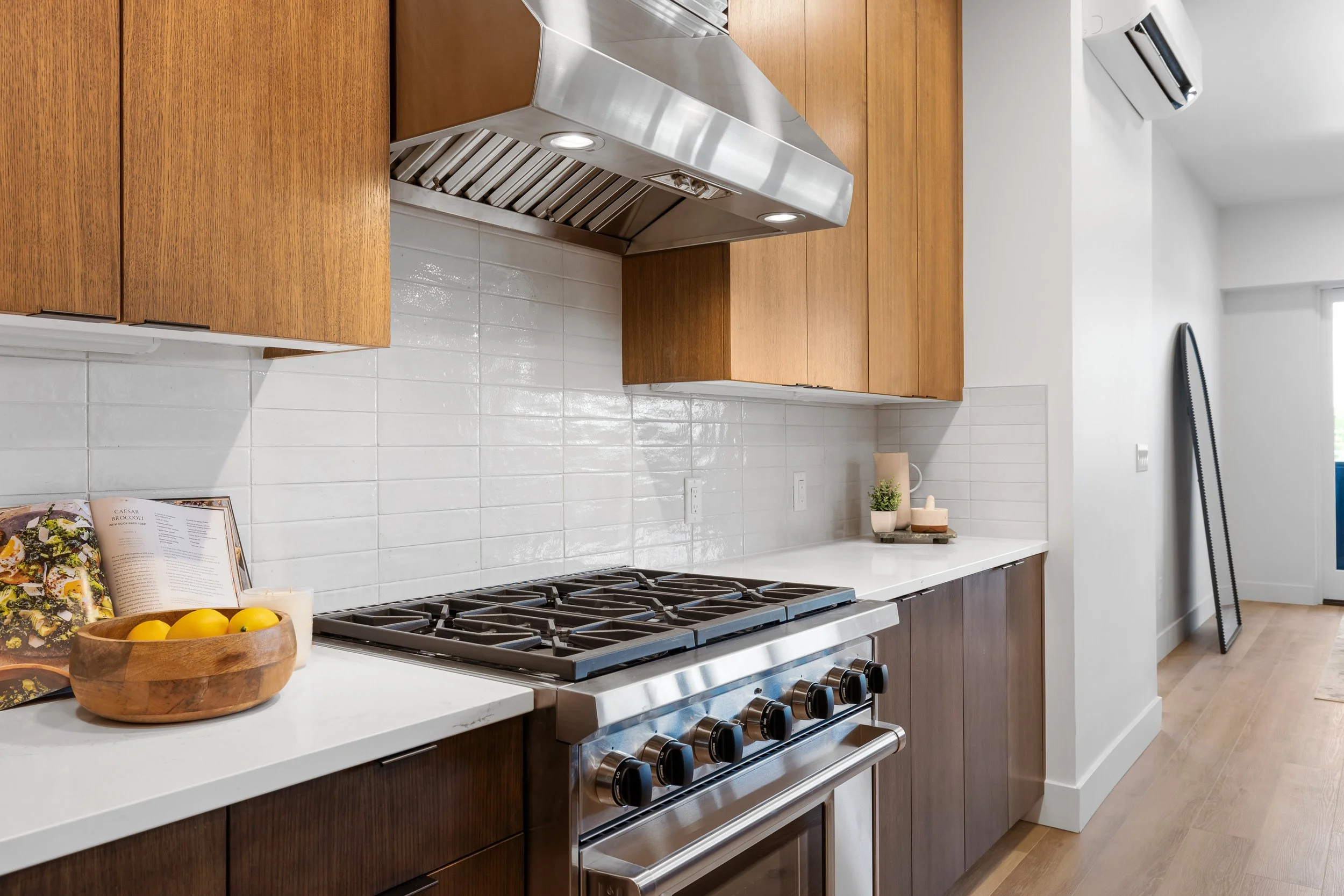 Kitchen with backsplash at The Hemingway residence.