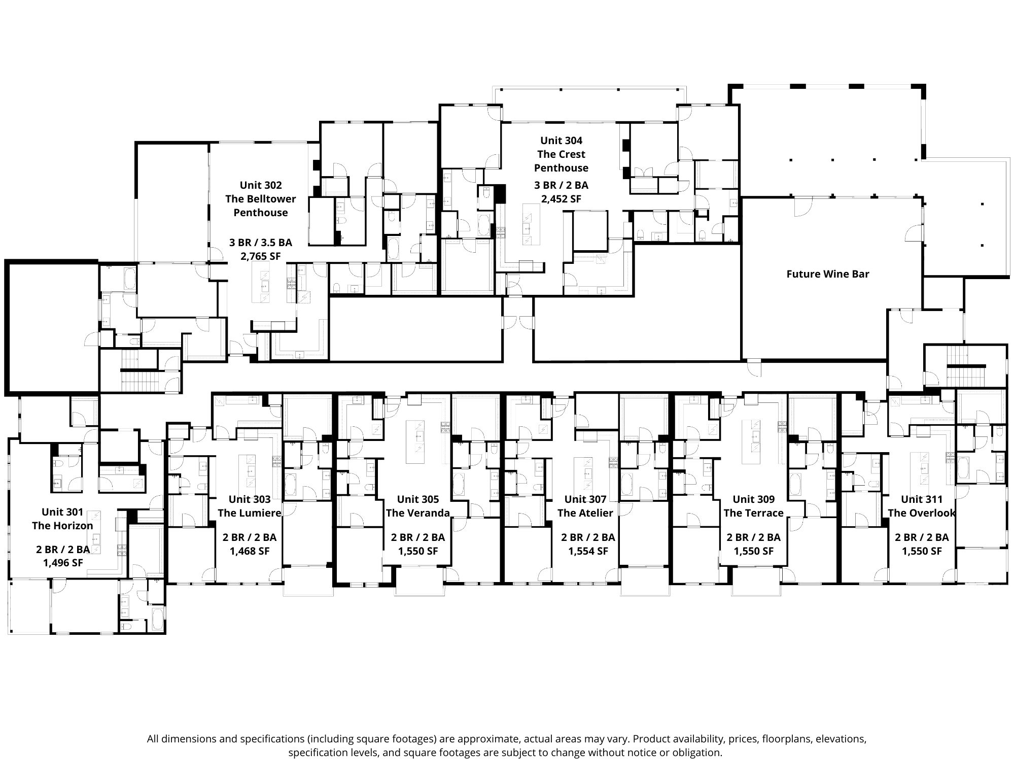 Third-floor building floor plan at The Hemingway in Downtown Eagle, Idaho.