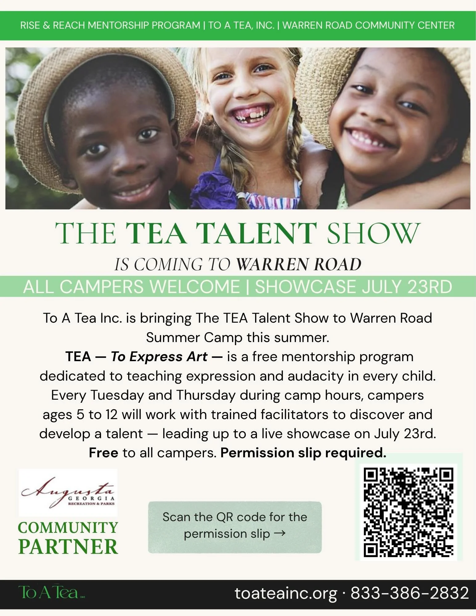 They&rsquo;re ready! 🍃

This morning To A Tea Inc. visited Warren Road Community Center to meet the campers and introduce The TEA Talent Show. We had fun! 

The kids are excited. The program is in motion. And this summer is going to be something spe