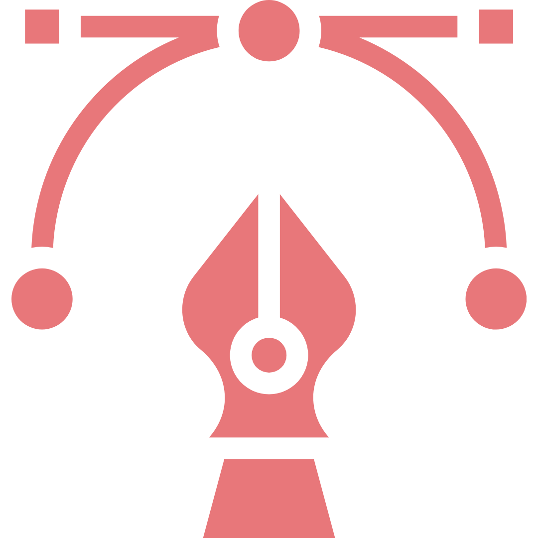 Icon of a computer pen tool used for drawing or editing, displayed on a pink background.