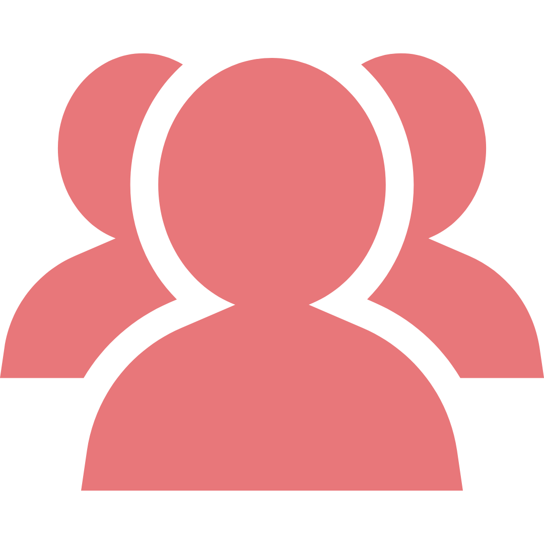 Icon of four pink human silhouettes representing a group or community.