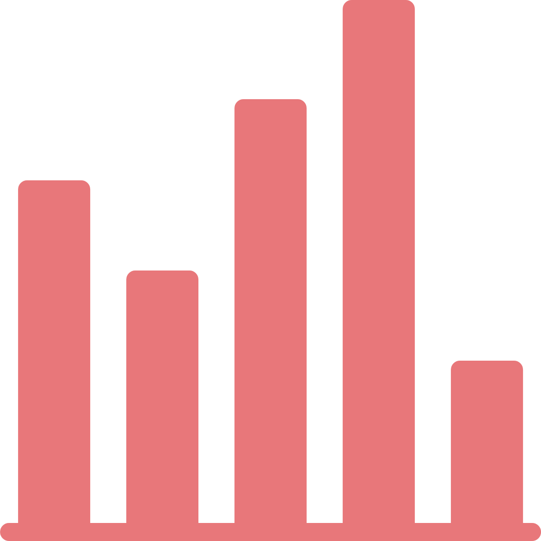 Pink rising graph with bar chart and upward arrow.