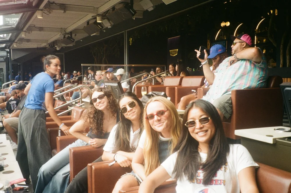 The team in the stands, shot on film