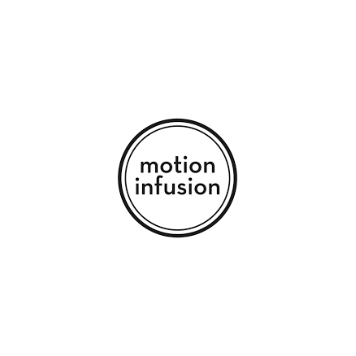 Black and white graphic with a circle containing the text 'motion infusion'