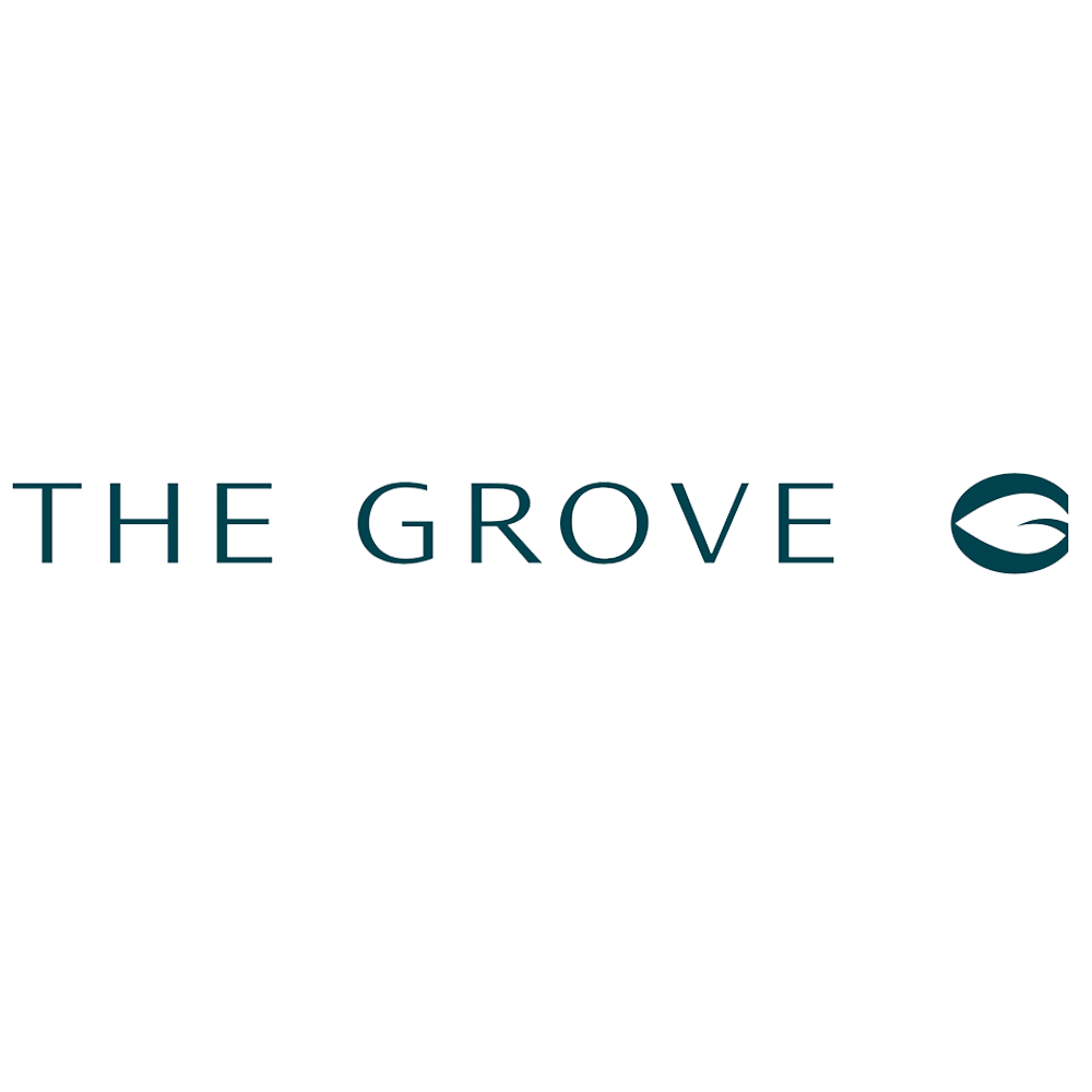 Logo of The Grove with stylized trees and a fish symbol.