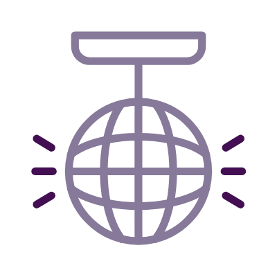 Icon of a disco ball with a handle on top and lines indicating shimmer or lights.