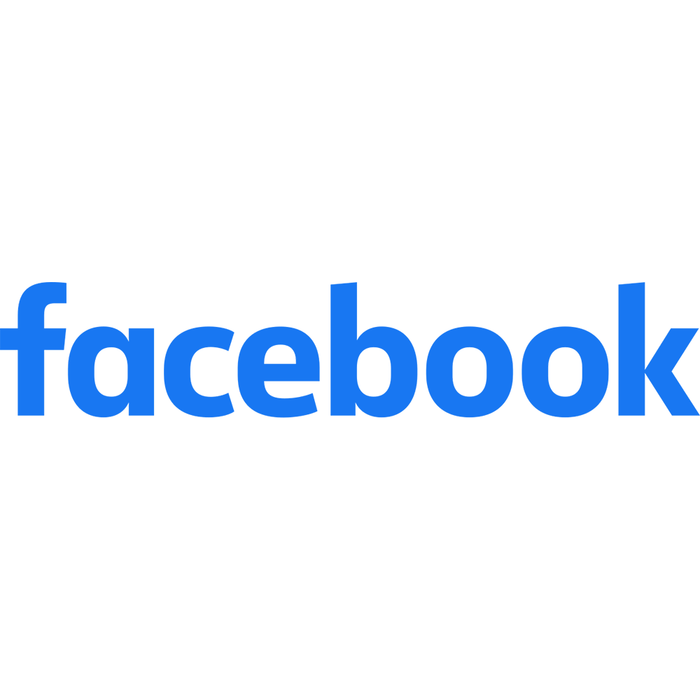 Facebook logo with text in blue and black.