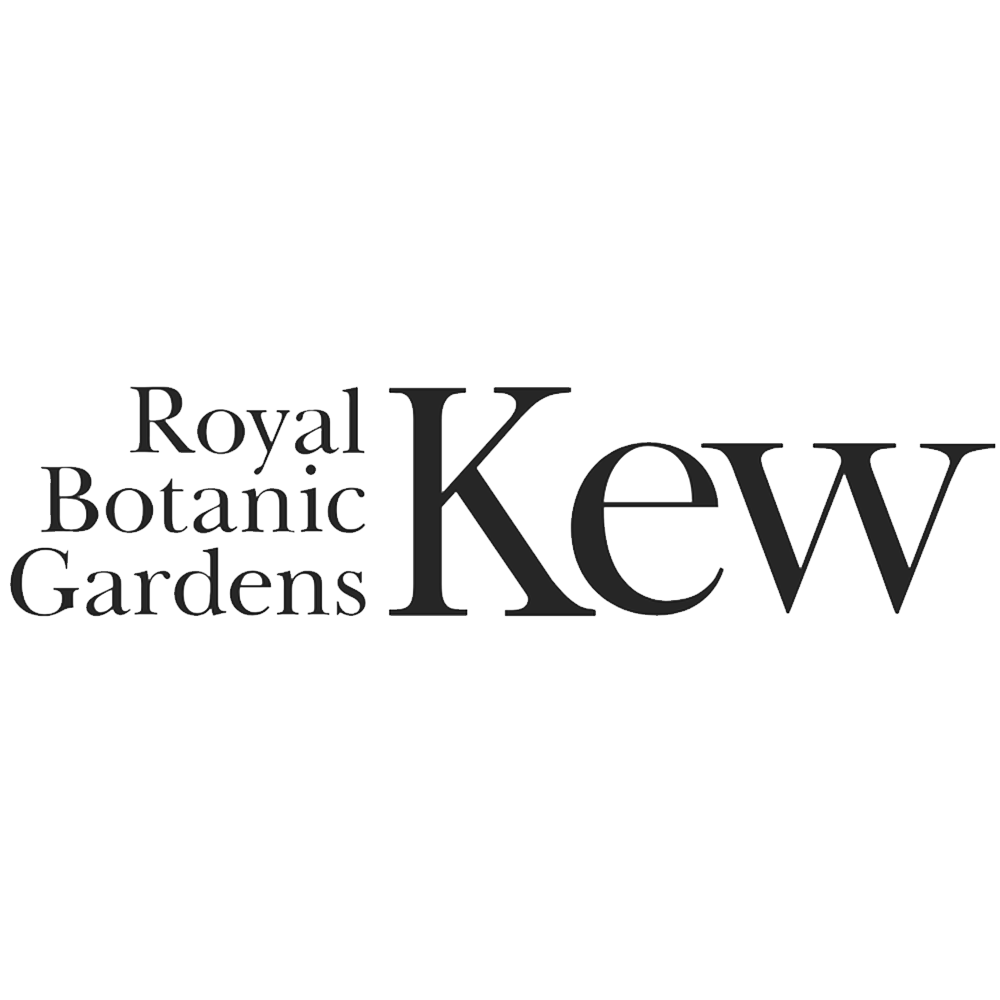 Black and white logo for Royal Botanic Gardens Kew with the words 'Royal Botanic Gardens Kew' in a stylized font.