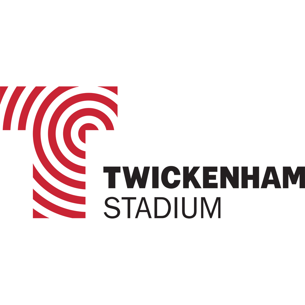 Twickenham Stadium logo with a stylized red and black letter 'T' and the text 'TWICKENHAM STADIUM'.