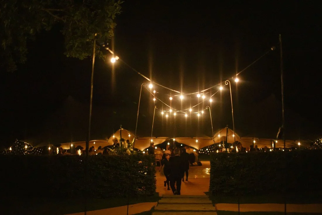 Shepherds Crooks with festoon strung between them offer an additional way to light outdoor areas.