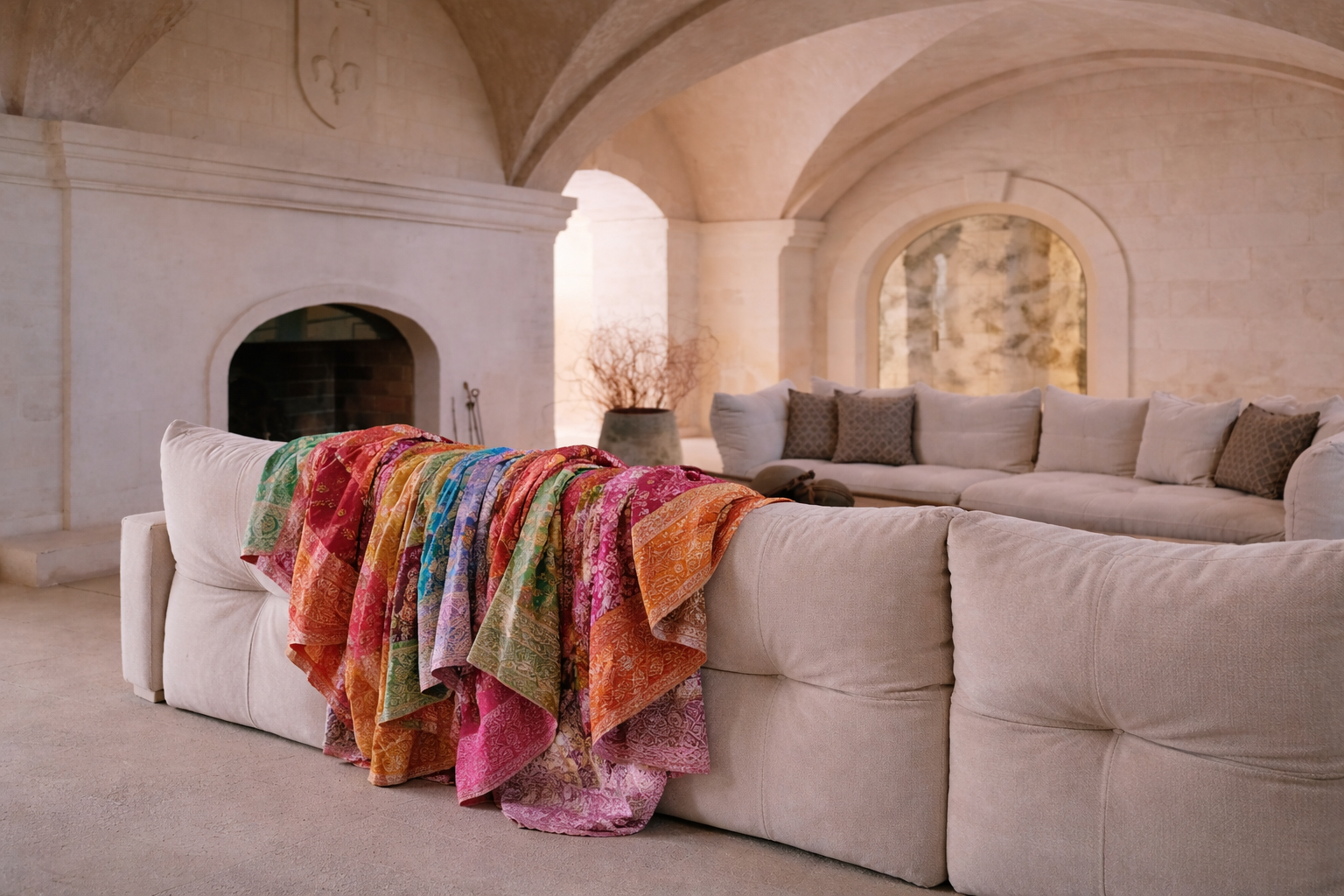 Vintage Kantha Decke aus indischen Saris 