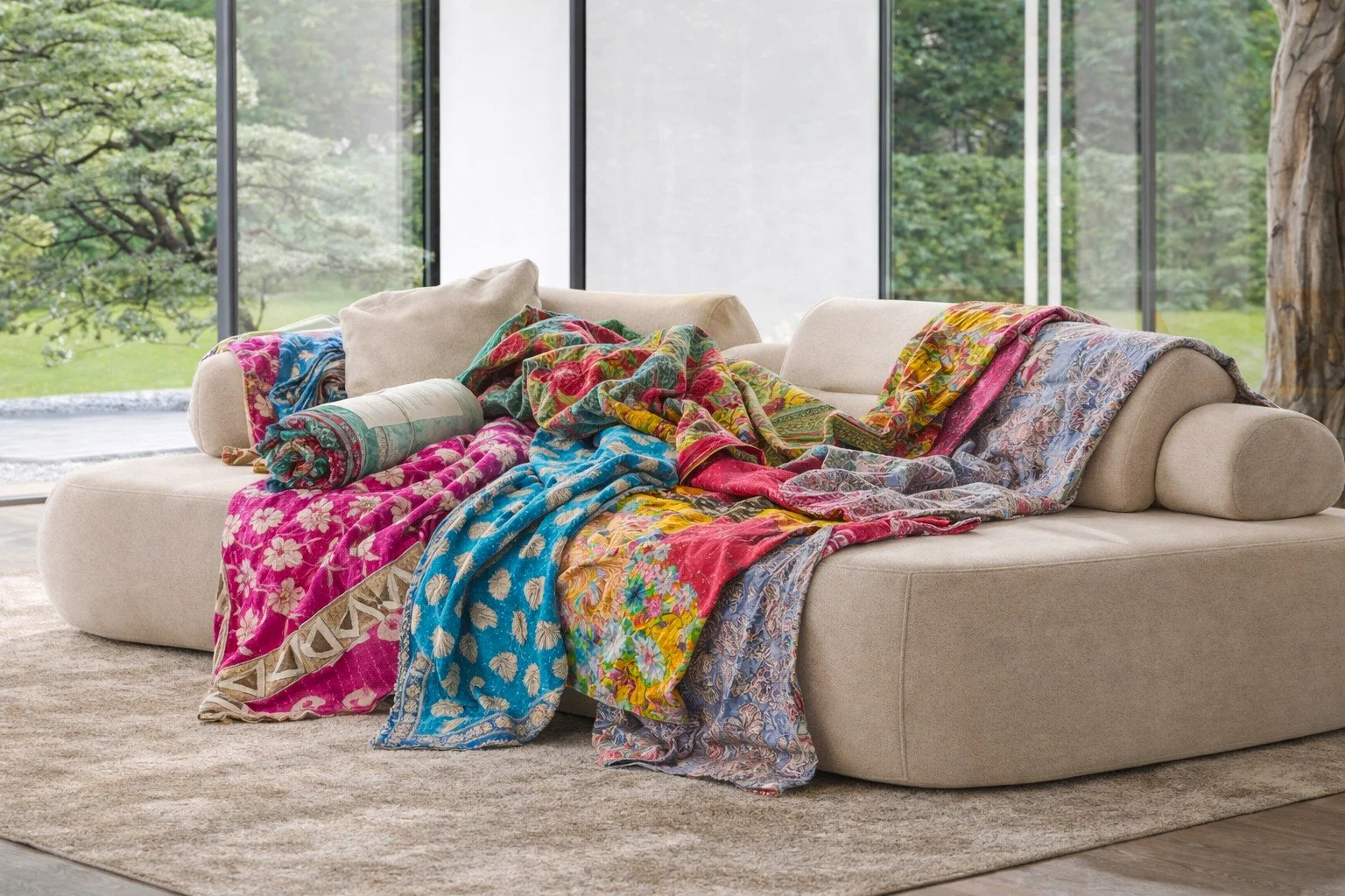 Vintage Kantha Decke aus indischen Saris