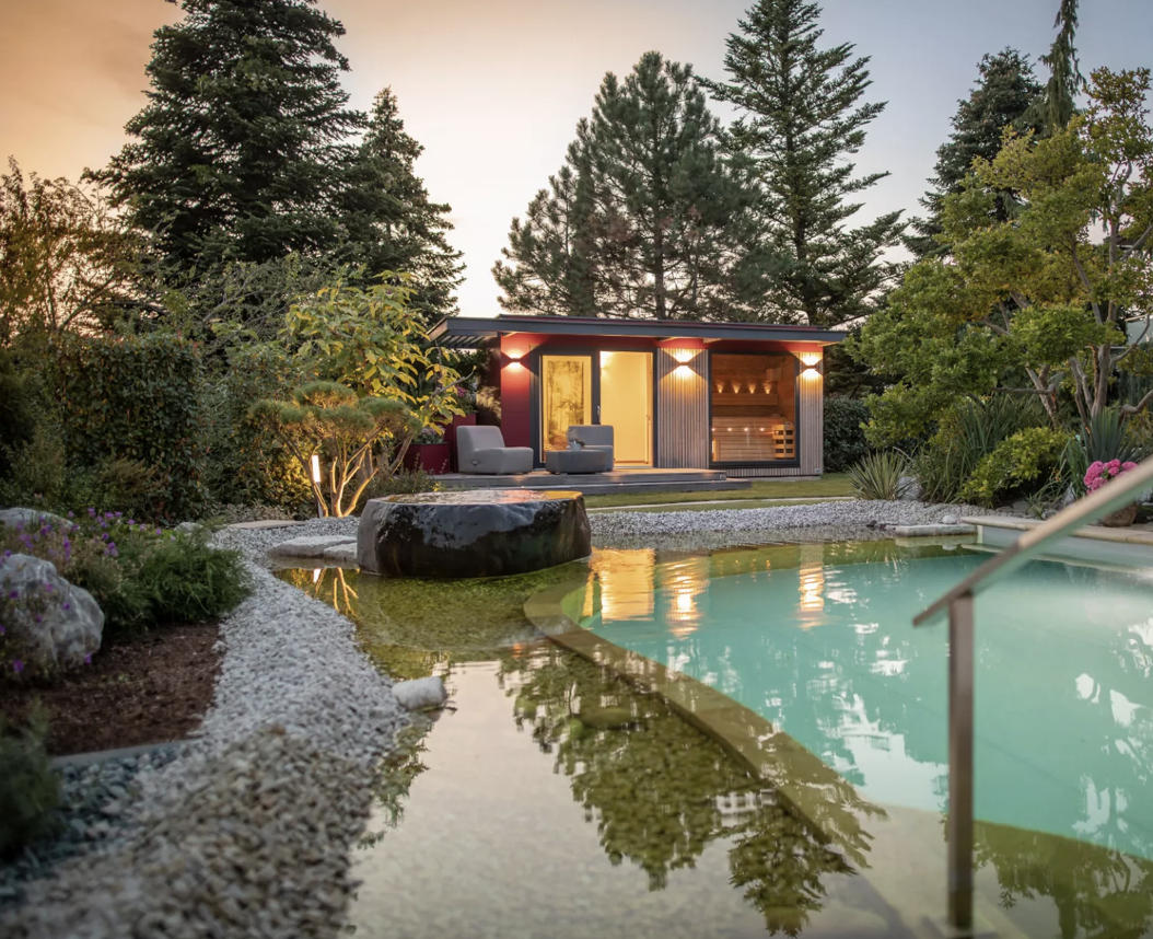Bio Pool mit Sauna Tiny House bei Garten Kochauf Lieboch