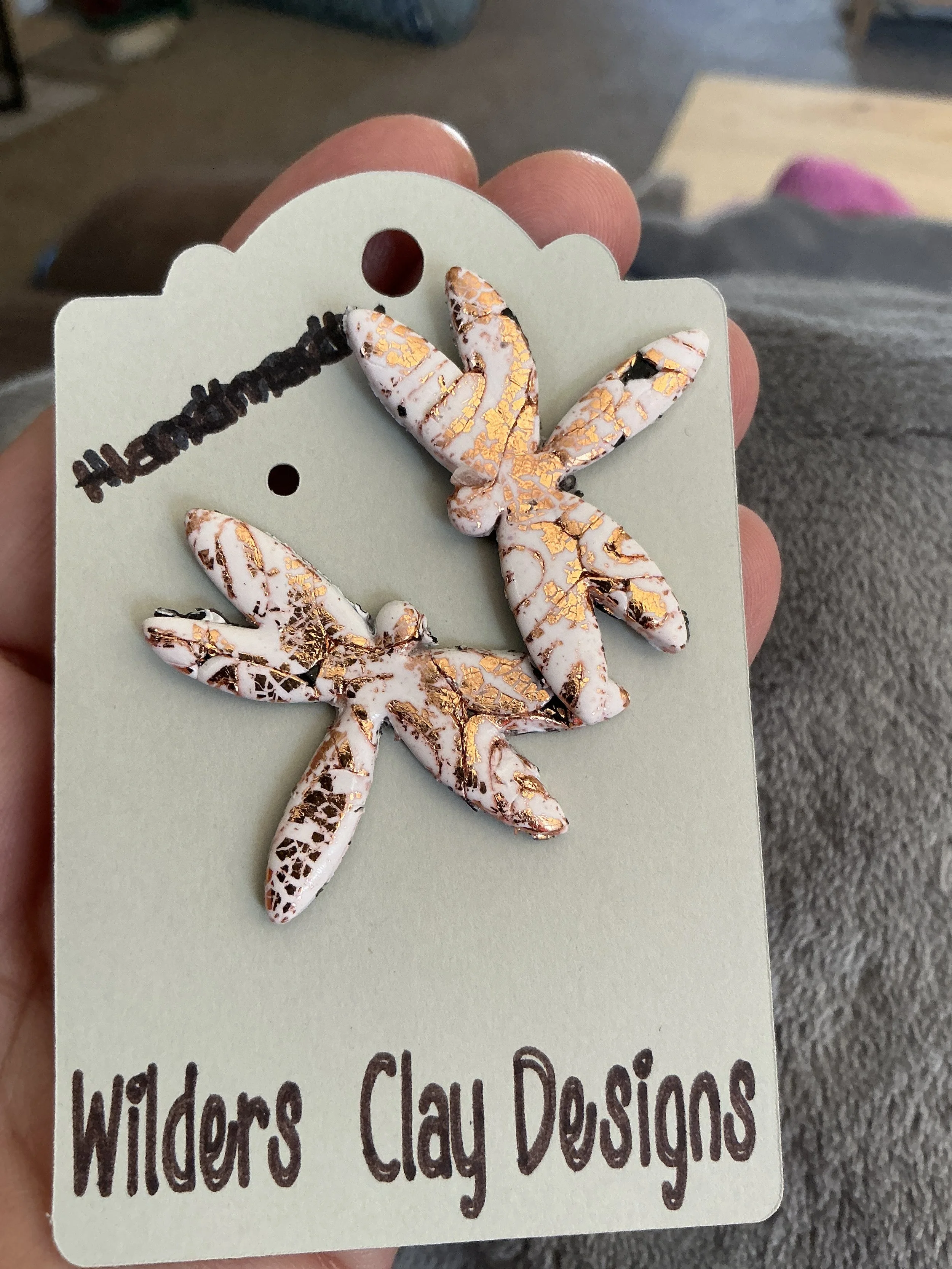 White with Gold Dragonflies