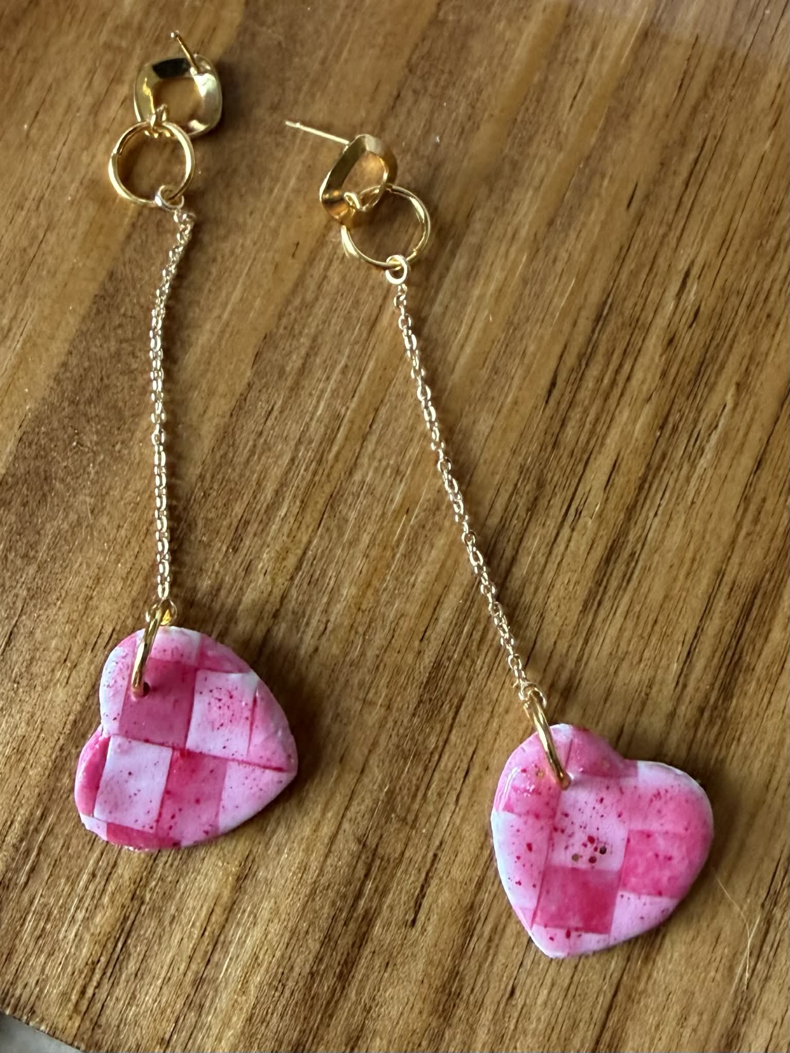 Checkered Heart Dangle Earrings
