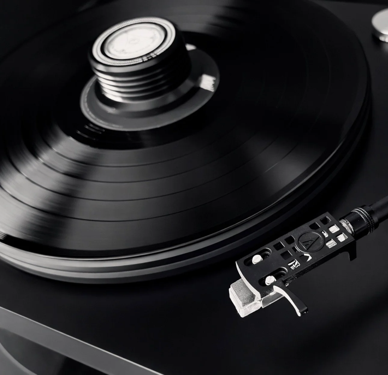 Close-up of vinyl record on the turntable