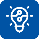 Icon of a light bulb with a gear inside it, representing an idea or innovation.