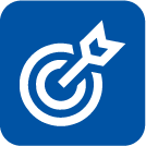 Blue background with white target icon and arrow hitting the bullseye.