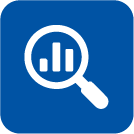 Magnifying glass over a bar chart with a line graph inside