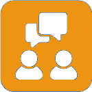 Icon of two people engaging in conversation with speech bubbles above them