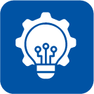 Icon of a lightbulb with gears inside, representing ideas or innovation.