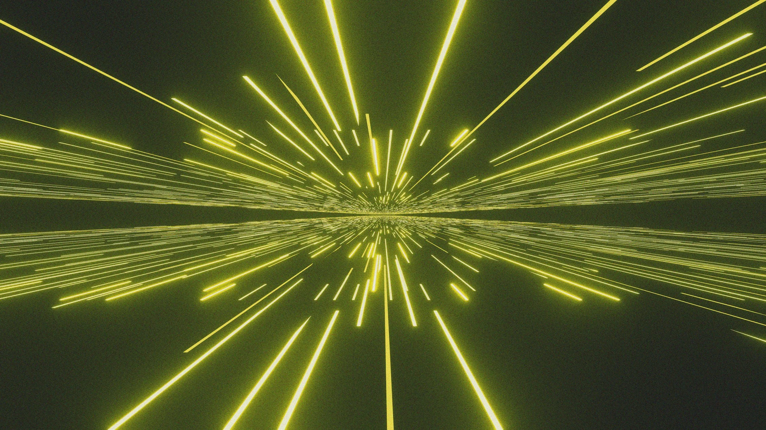 Bright yellow lines radiate outward from a central point, creating a starburst or tunnel effect against a dark background.