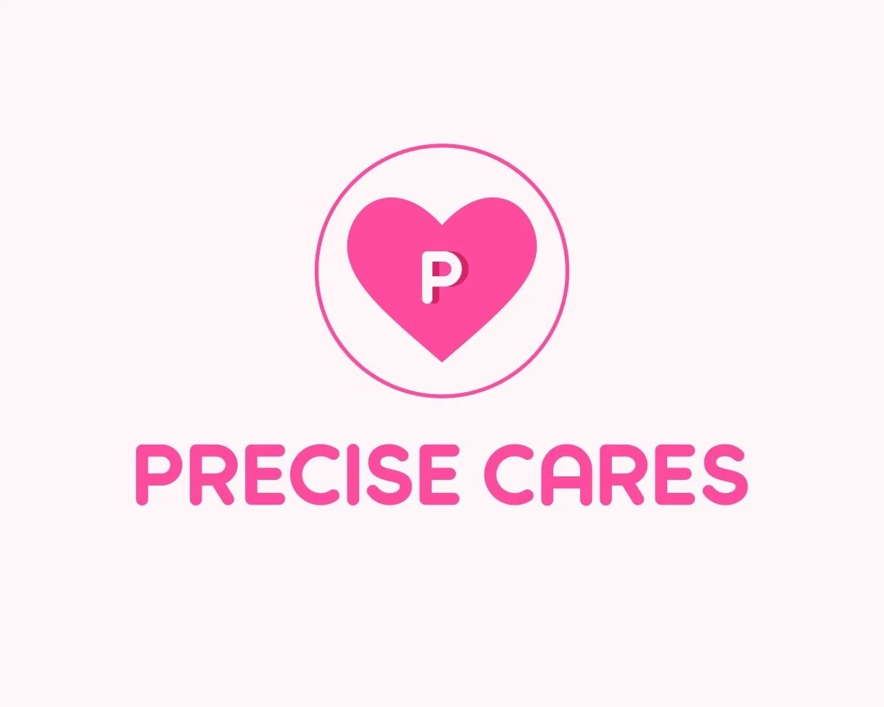 Pink heart with letter P inside and the text 'PRECISE CARES' below.