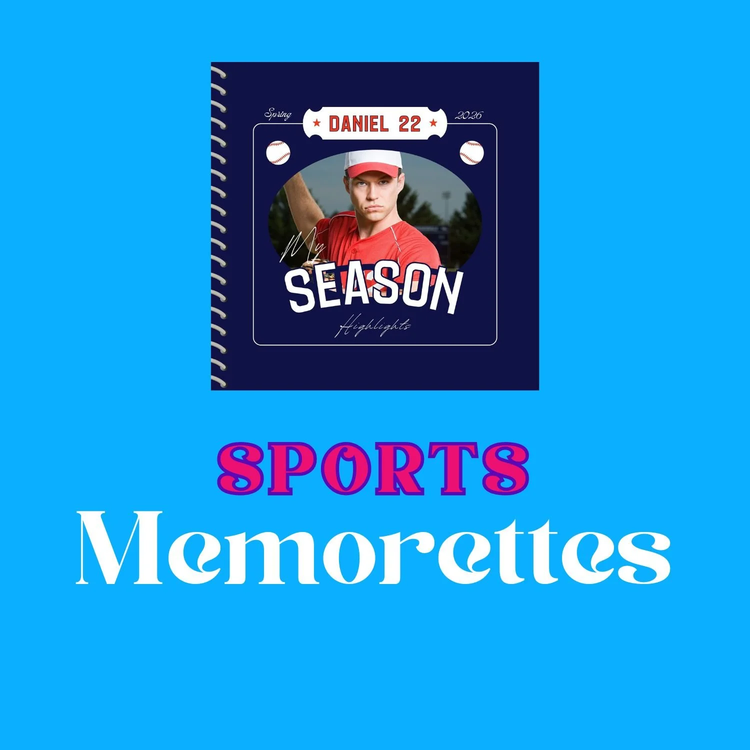 Picture of the baseball Memorette and words that say sports memorettes