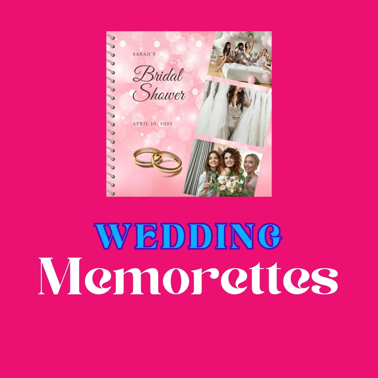 Picture of a bridal shower Memorette and words that say Wedding Memorettes