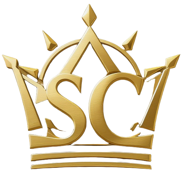 A gold-colored 3D emblem featuring a crown with the letters 'S' and 'C' in the center.