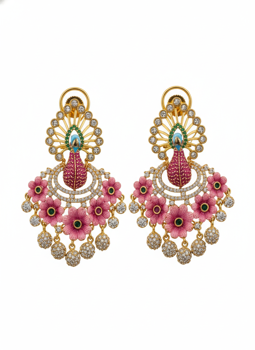 Peacock Hand painted Earrings with Stones