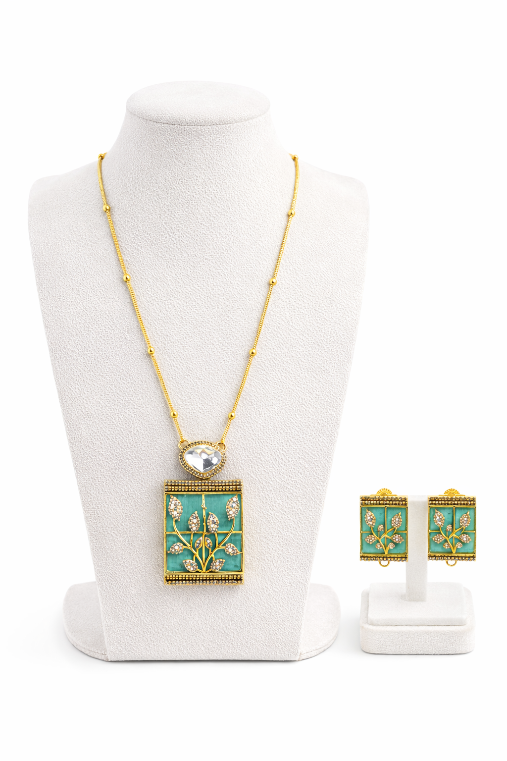 Pendant Set with Green Center Stone