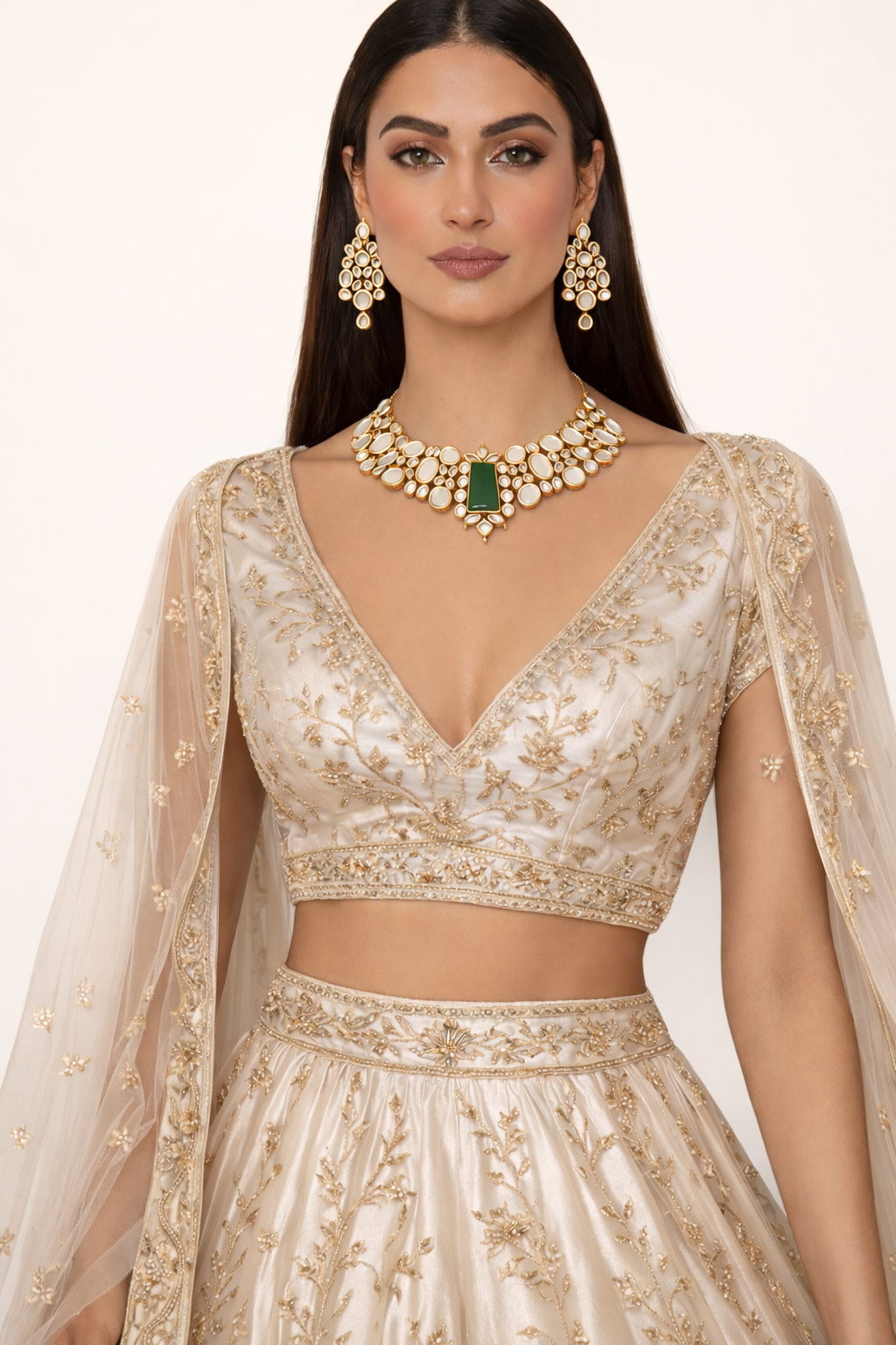 Royal Kundan Necklace with Green Center Stone - Model.png