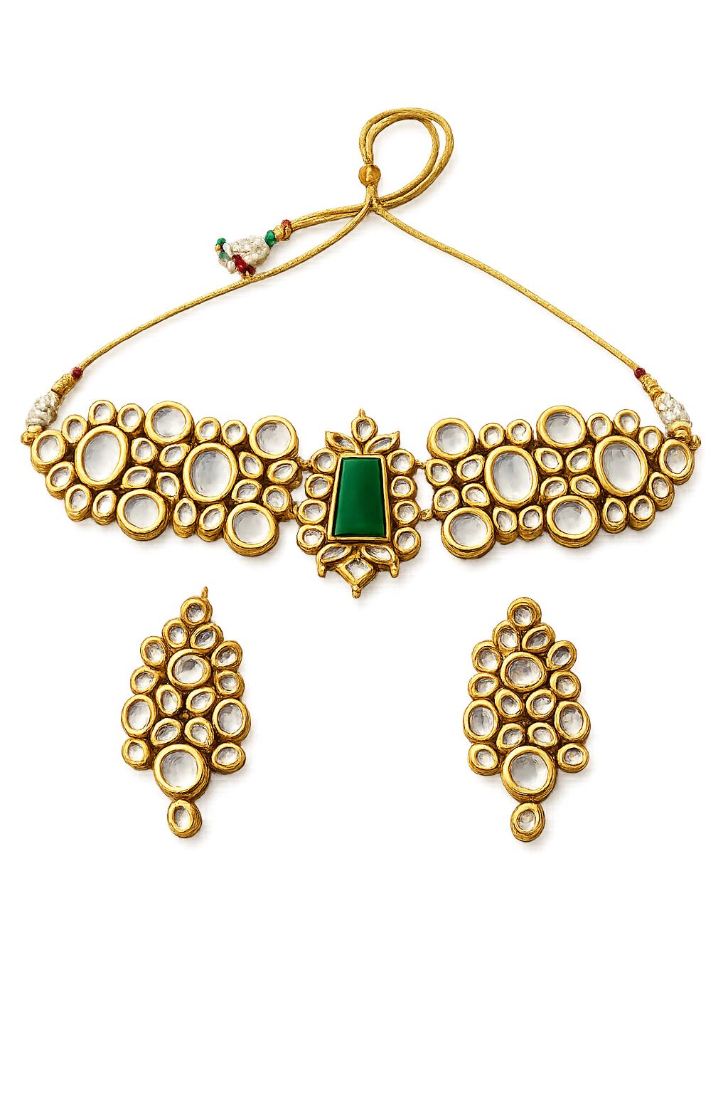 Royal Kundan Necklace Set with Green Center Stone