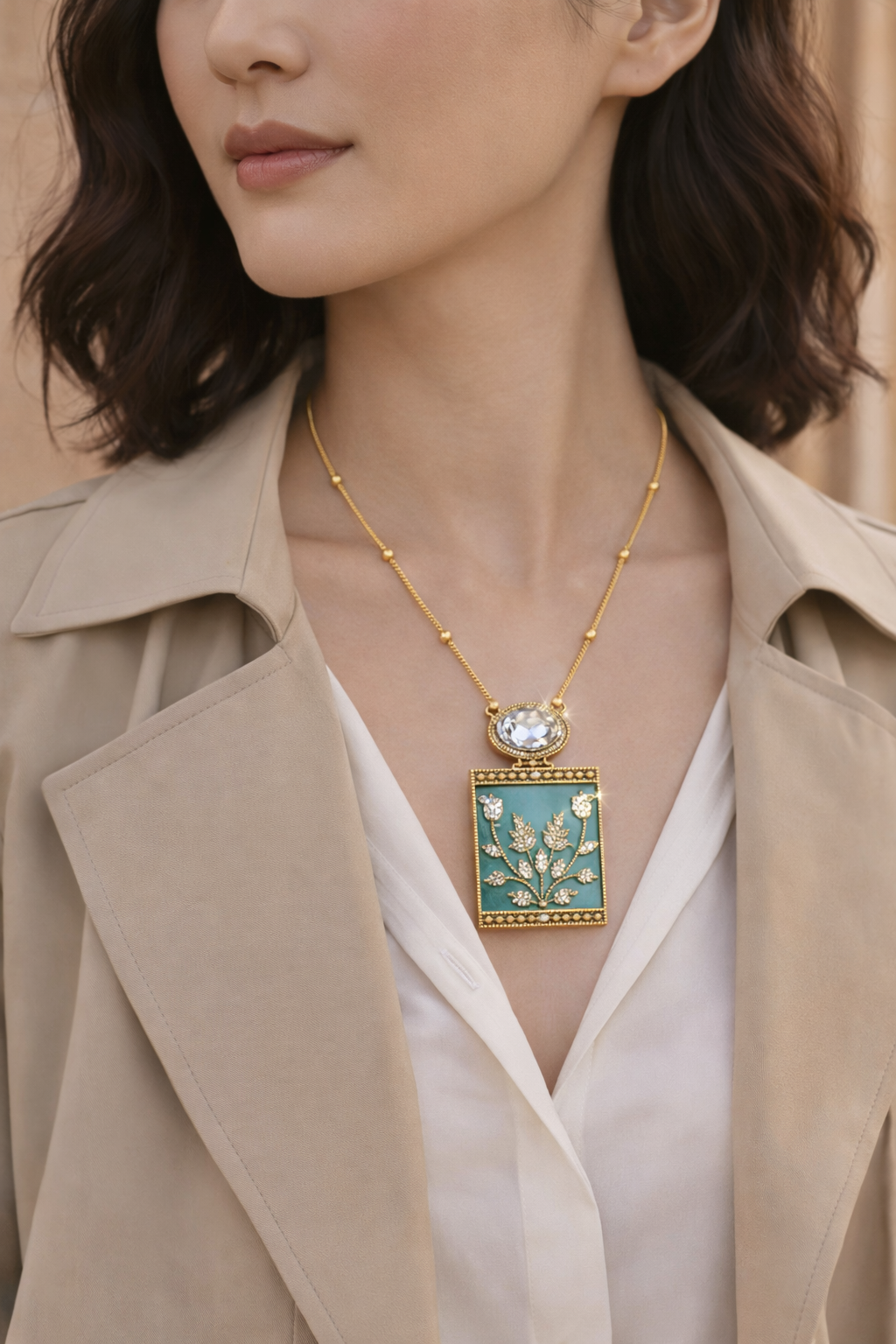 Pendant Set with Green Center Stone - Lifestyle.png