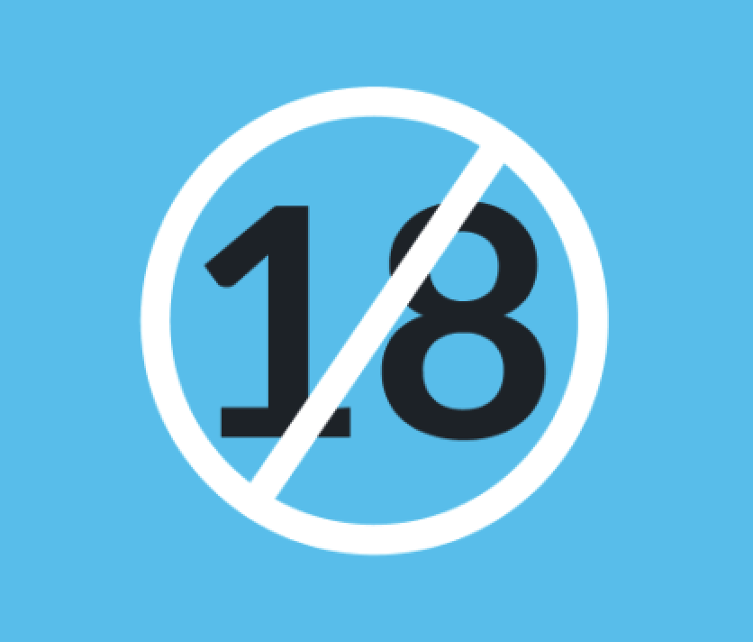Black number 18 with a white 'prohibited' symbol on light blue background