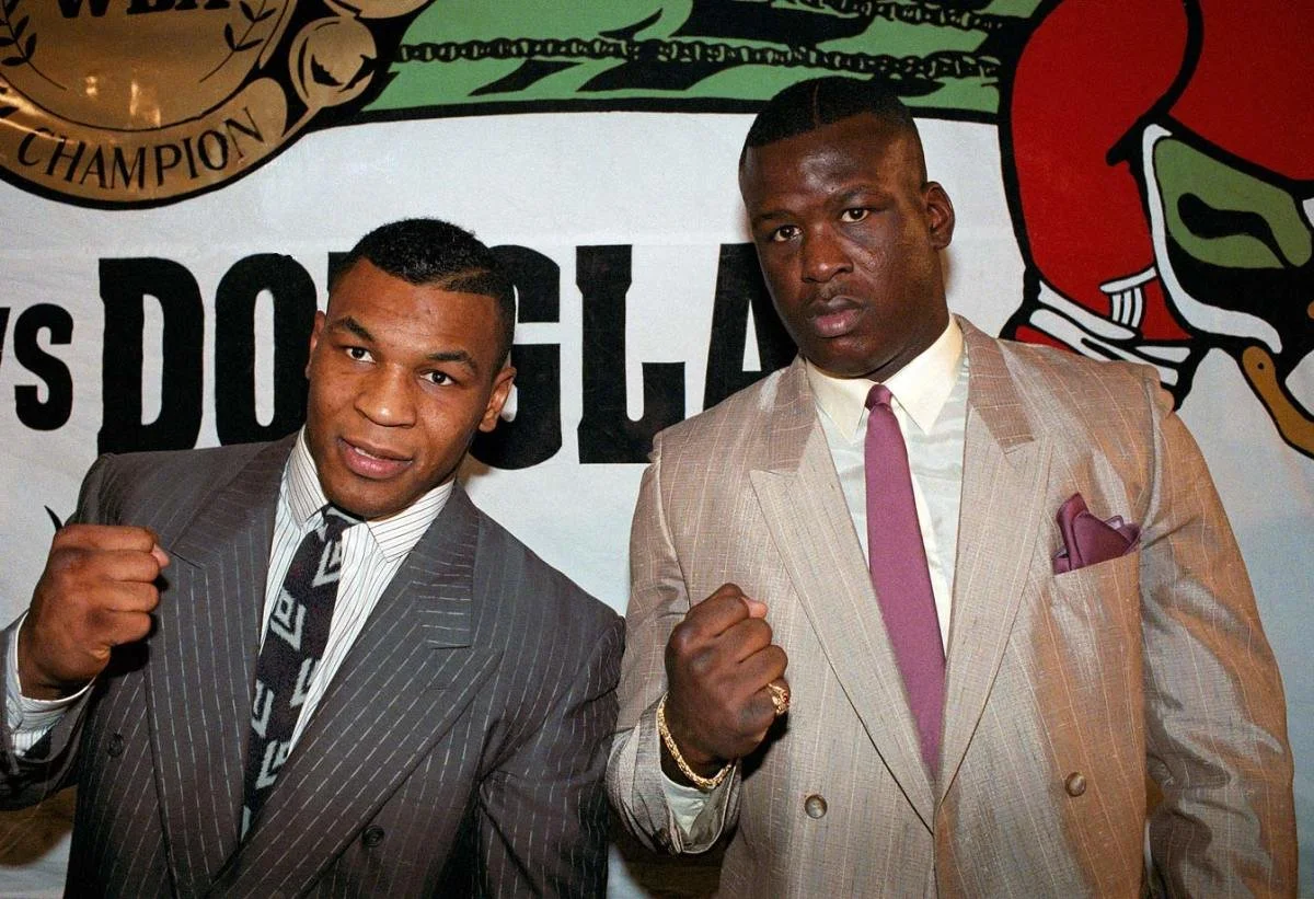 Mike Tyson and Buster Douglas at pre-fight press conference