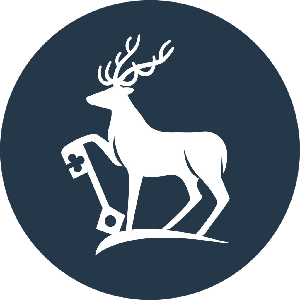 University of Surrey official logo, white stag in blue circle